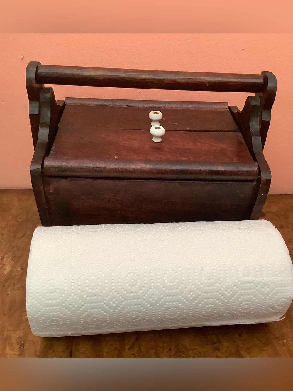 Handcrafted Dark Mahogany Sewing Box with Handle - Picture 15 of 17